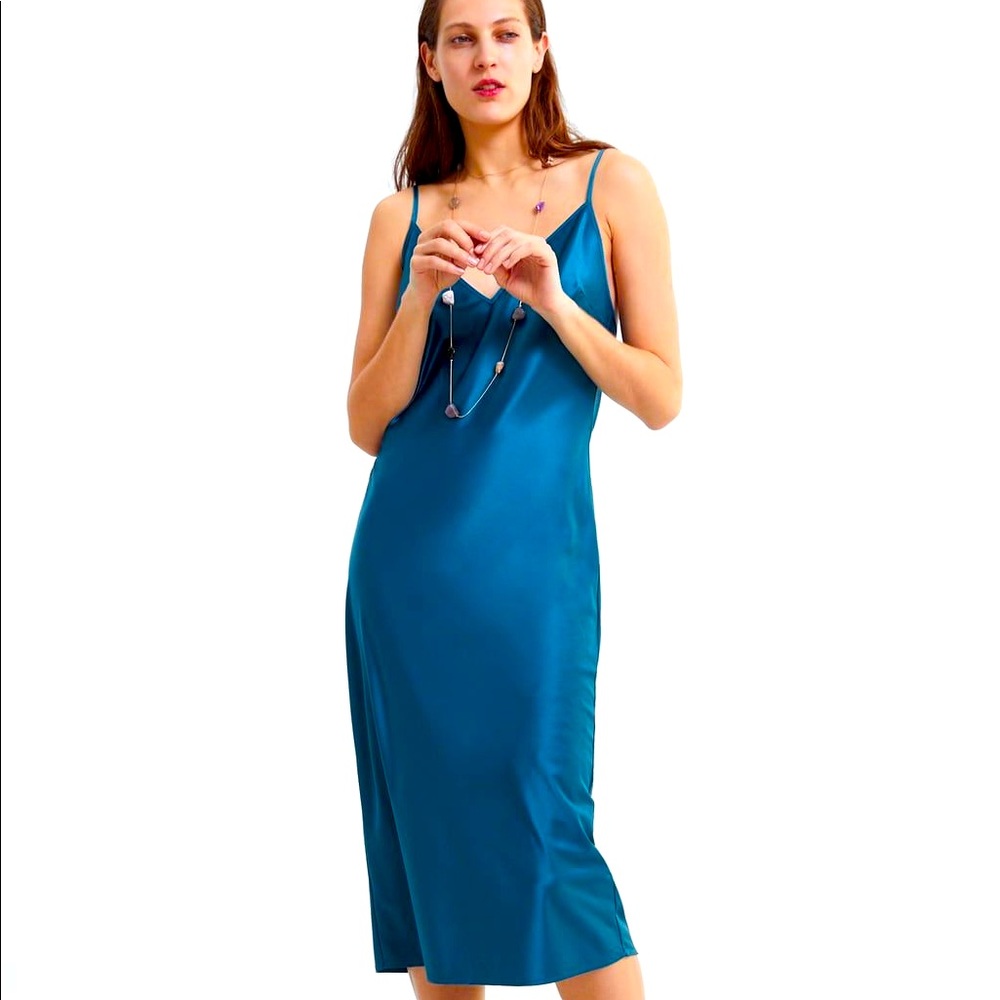 Zara Turquoise Blue Slip Dress Small
